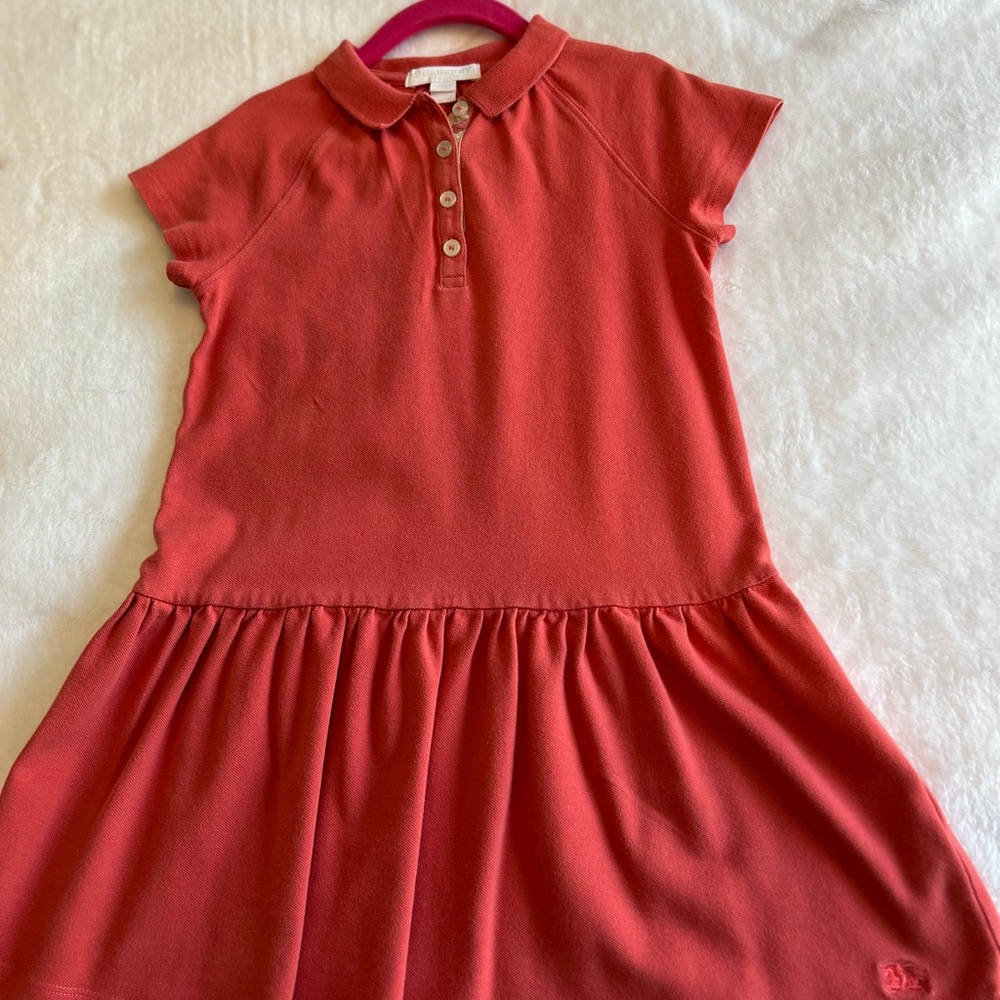 Burberry Orange Red Polo Collar Raglan Sleeve Sundress